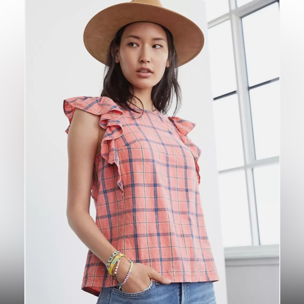 Anthropologie Amarette Ruffled Plaid Blouse